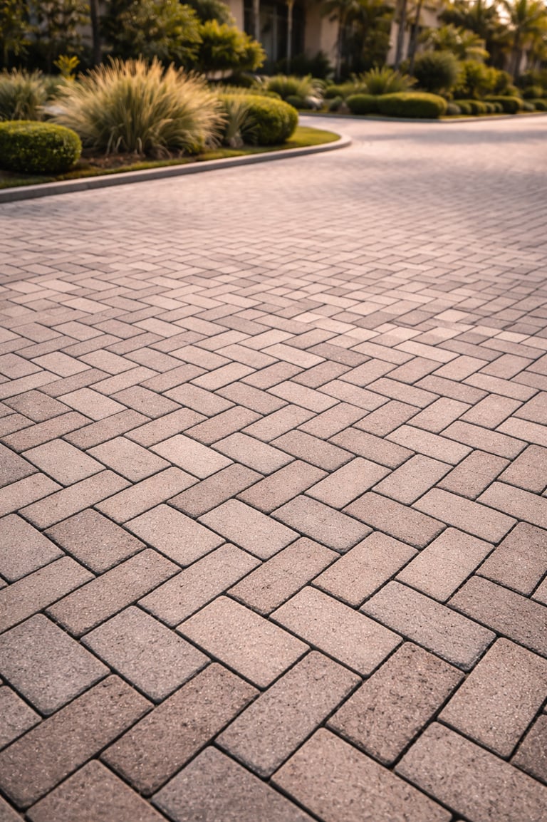 Pavimento intertravado de concreto paver em rua de condomínio de alto padrão