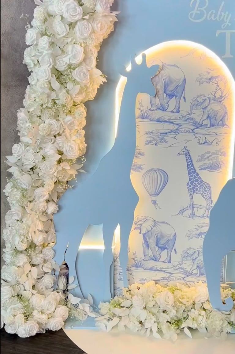 Elephant themed baby shower balloon backdrop in Liverpool