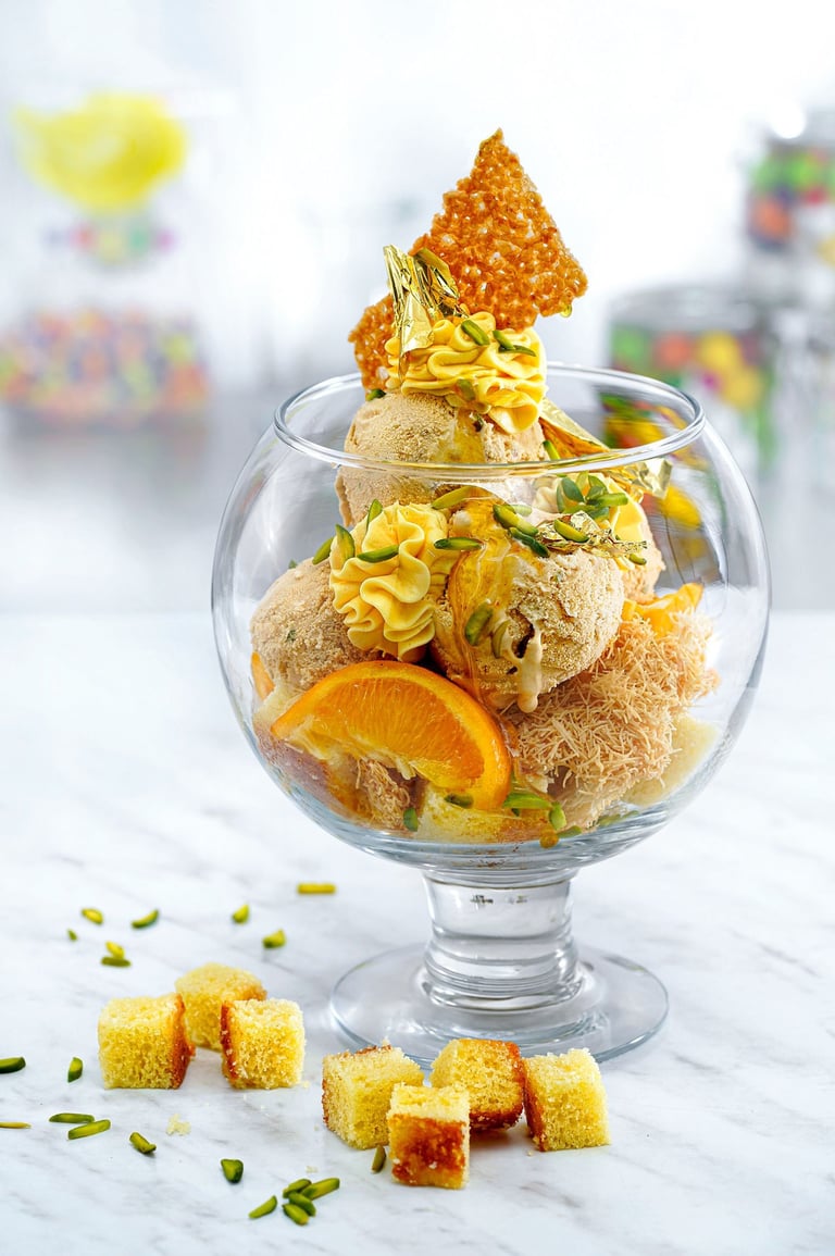 a dessert with oranges and a dessert