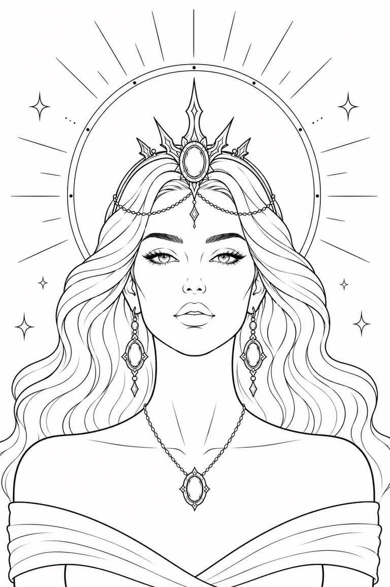 Fantasy women coloring book printable page