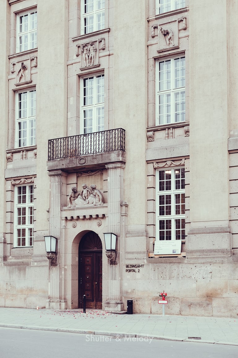 Charlottenburg civil registry building and doorway.