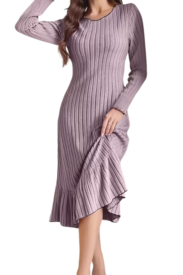 Women’s Elegant A-Line Midi Dress with Asymmetrical Hem – Elegant Purple