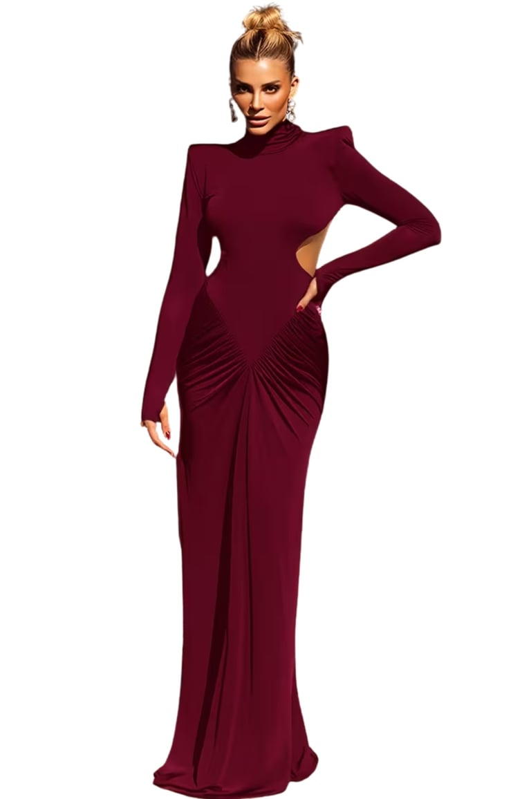 Crimson Women's Elegant Long Sleeve Mermaid Evening Gown