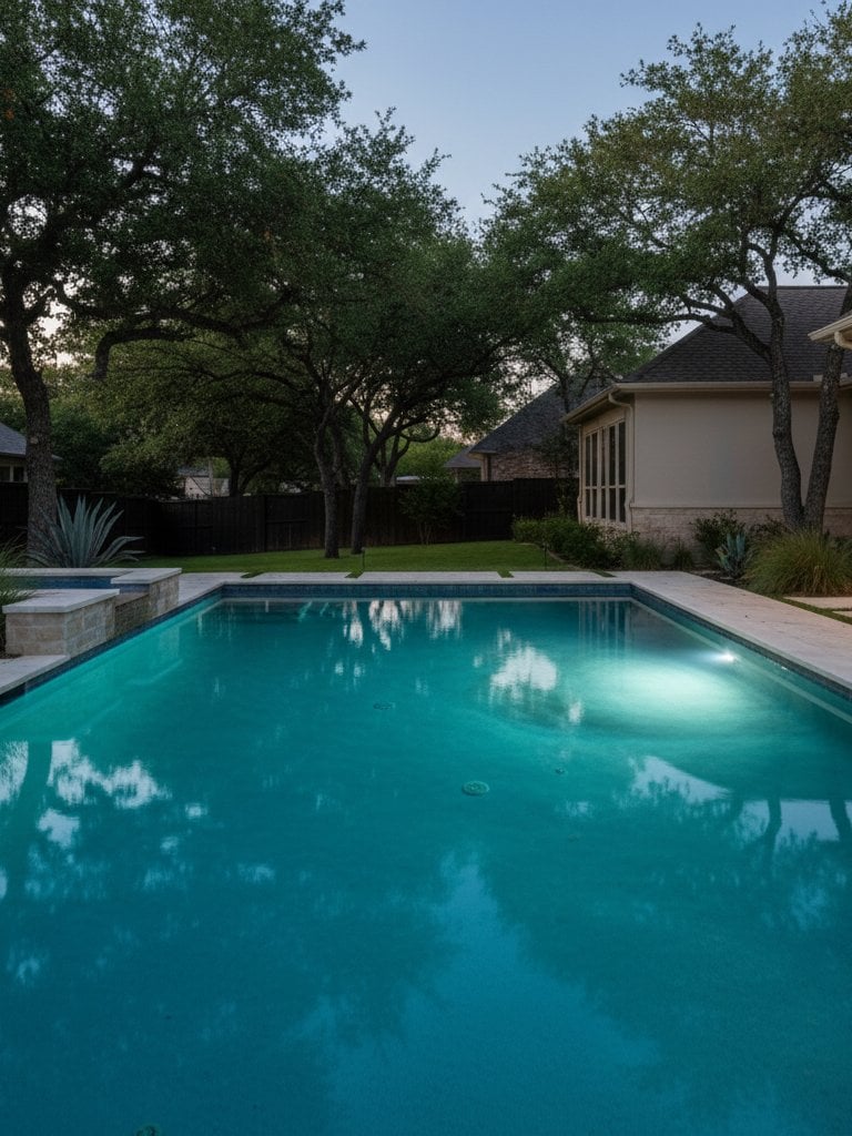 Residential pool with dim or non-functioning pool light indicating a common pool light repair issue