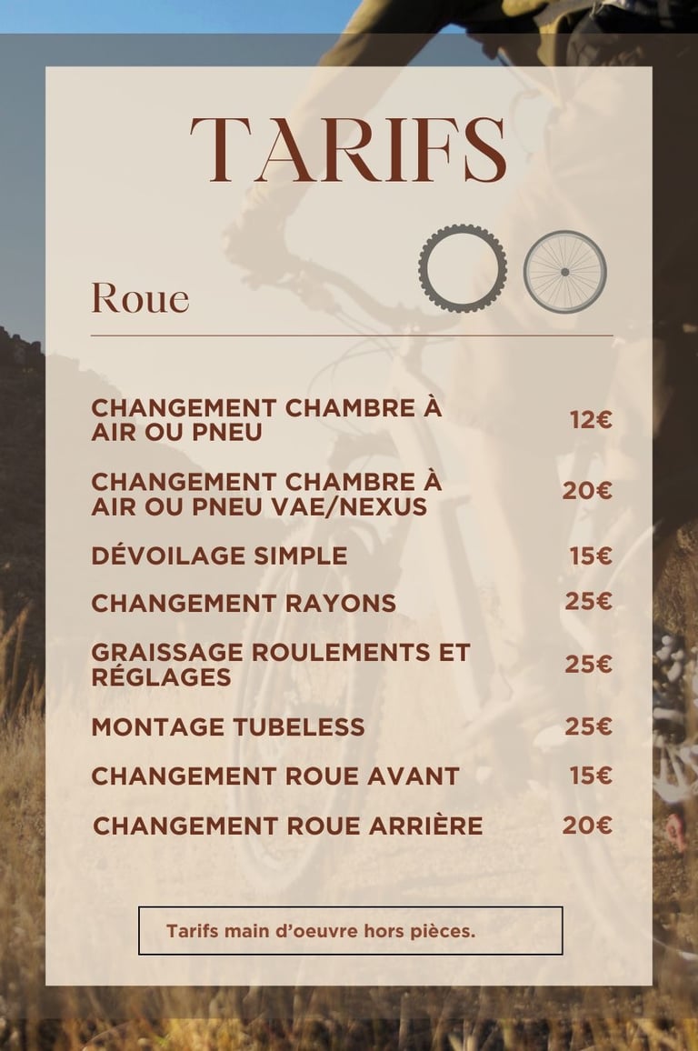 Réparation roue de vélo, changement chambre a aire, crevaison, dévoilage, a domicile