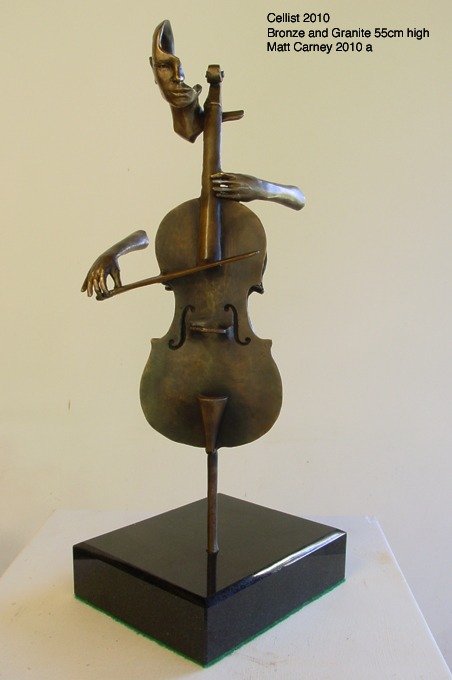 a sculpture of a cellist with just hands and an open mind