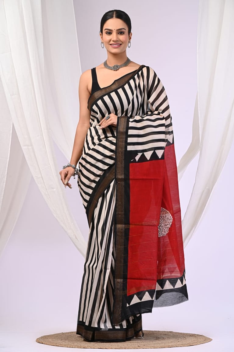 Premium Bagru print Maheshwari silk saree crafted with natural colors