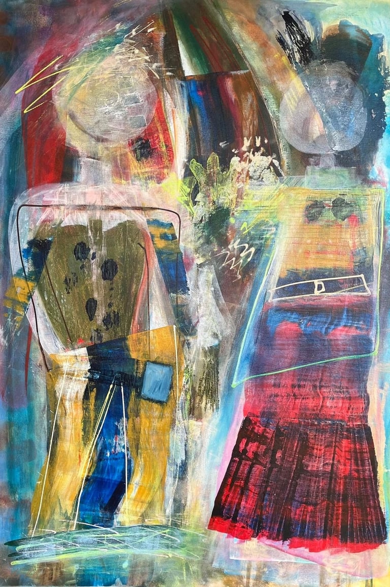 Date Night — abstract acrylic painting depicting two stylised figures in layered colour and expressive brushwork