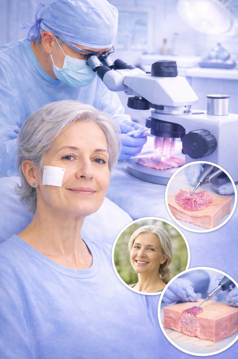 Patient undergoing Mohs surgery with tissue analysis to ensure complete skin cancer removal