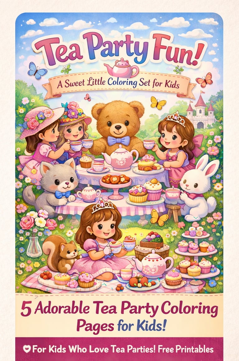 Tea Party Fun! 5 Adorable Tea Party Coloring Pages for Kids.