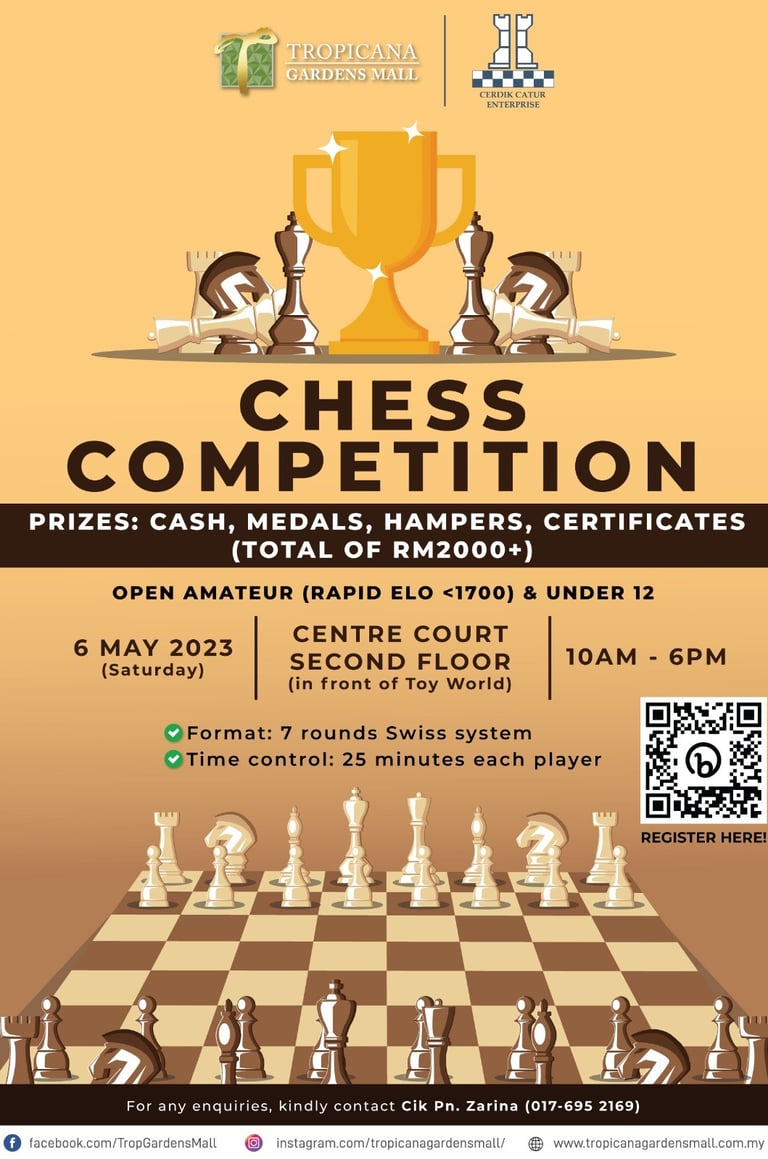 1st Tropicana Gardens Mall Chess Competition 2023. Cerdik Catur Malaysia. 