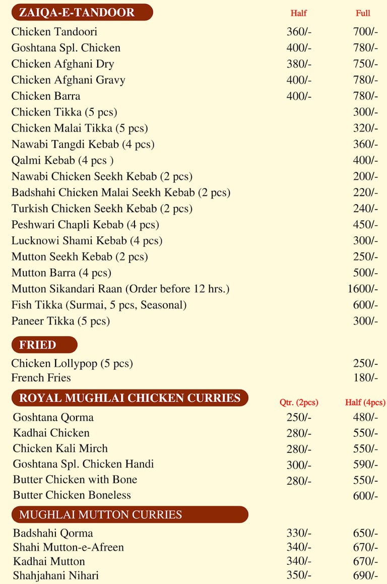 a menu of a restaurant with a menu listing