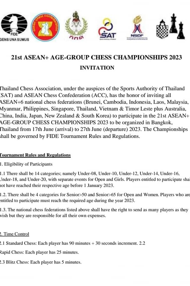 21st ASEAN+ Age Group Chess Championship 2023. ASEAN Chess. Thailand Chess Association