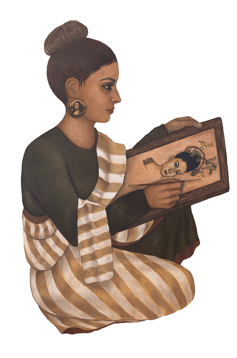 Mughul miniatures, Mona Lisa, self portrait, Olympe Ramakrishna, oil painting