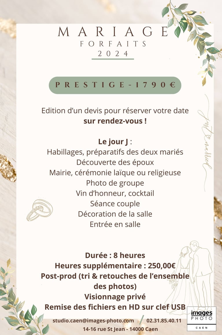 Tarif de la formule mariage prestige