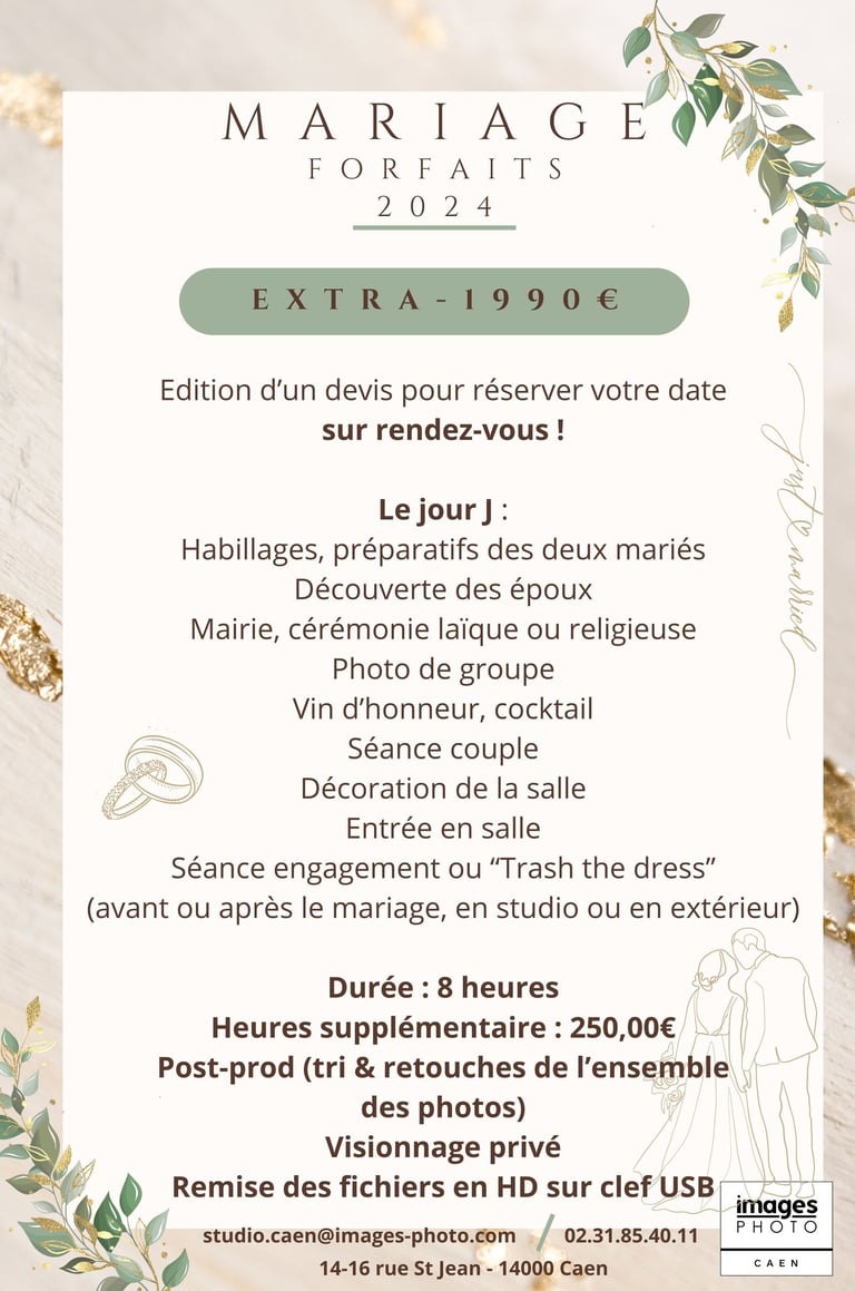 Tarif de la formule mariage extra