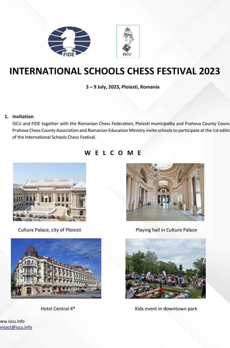 FIDE 1st International Schools Chess Festival at Culture Palace, Romania.