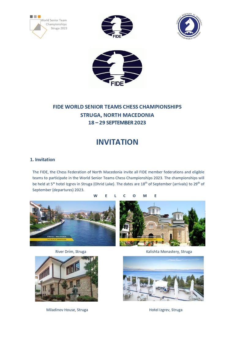 FIDE World Senior Team Championships 2023 at Hotel Izgrev, Struga, North Macedonia