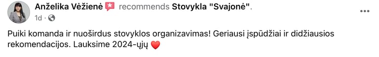 Tėvų atsiliepimai apie vasaros stovyklą Svajonė