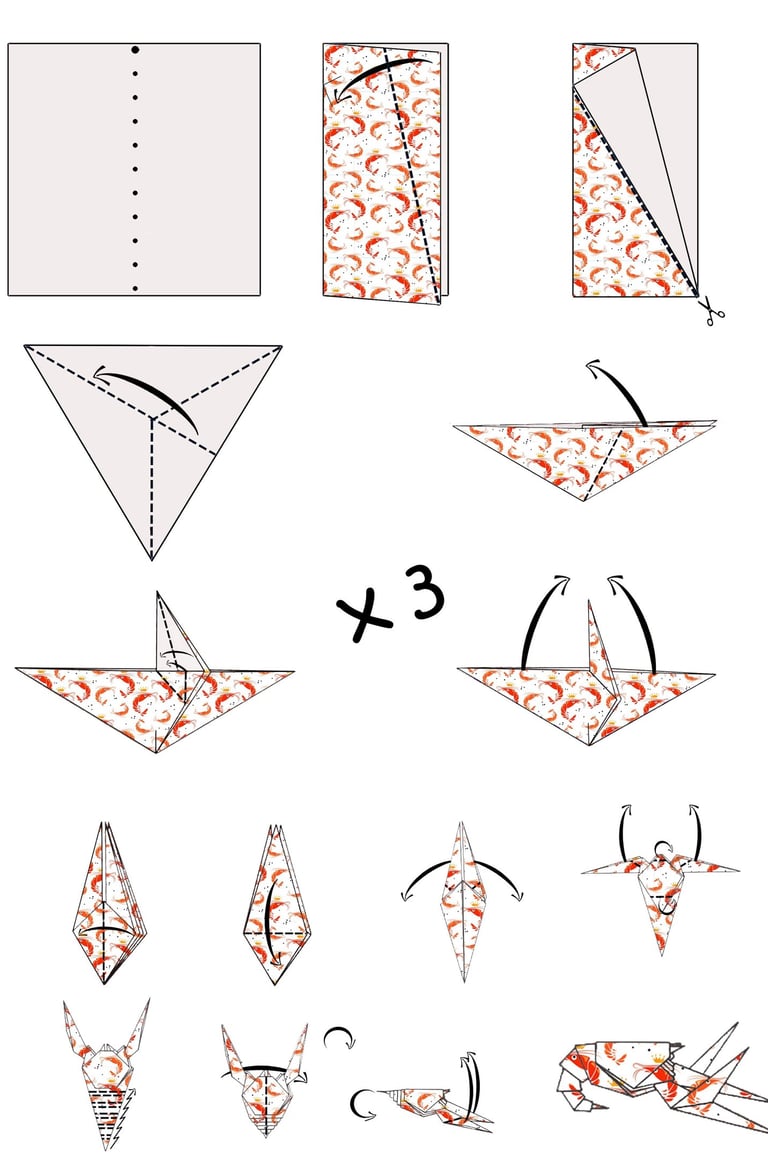 Istruzioni per creare un Gambero di origami con la carta
