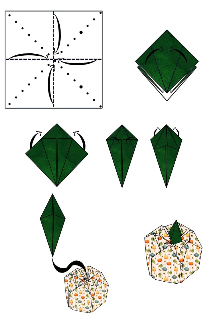 Sono le istruzioni per fare un origami di un picciolo per la  zucca di carta