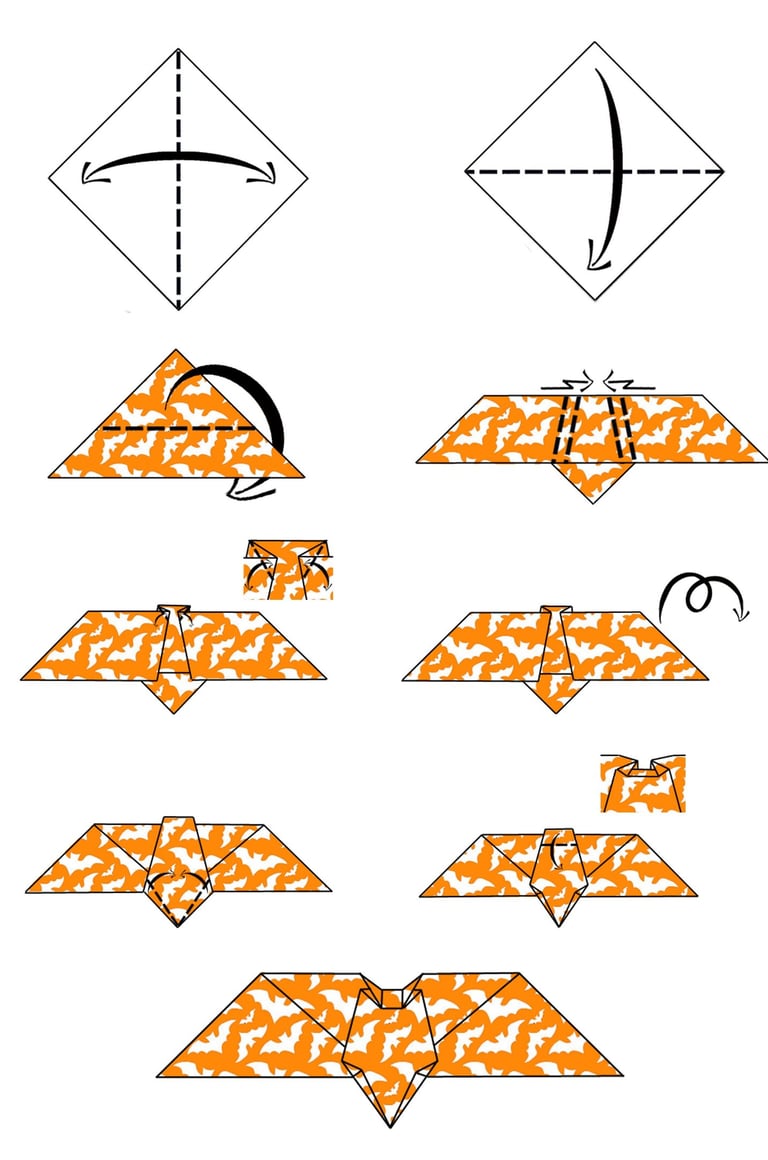 Sono le istruzioni per fare un origami di un pipistrello di carta