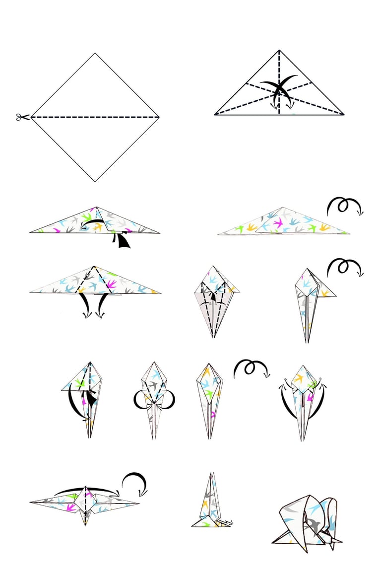 Istruzioni per creare una Rondine di Mare di origami con la carta