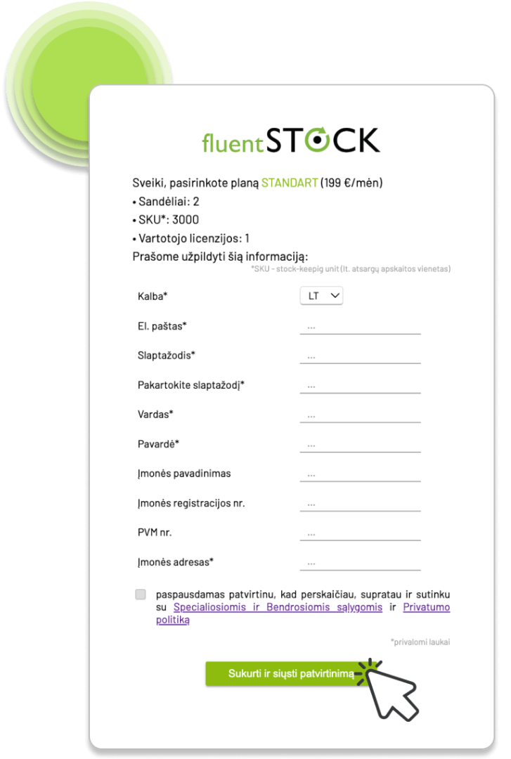 FluentSTOCK STANDART plano prenumeratos forma. Tiekimo grandinės valdymas