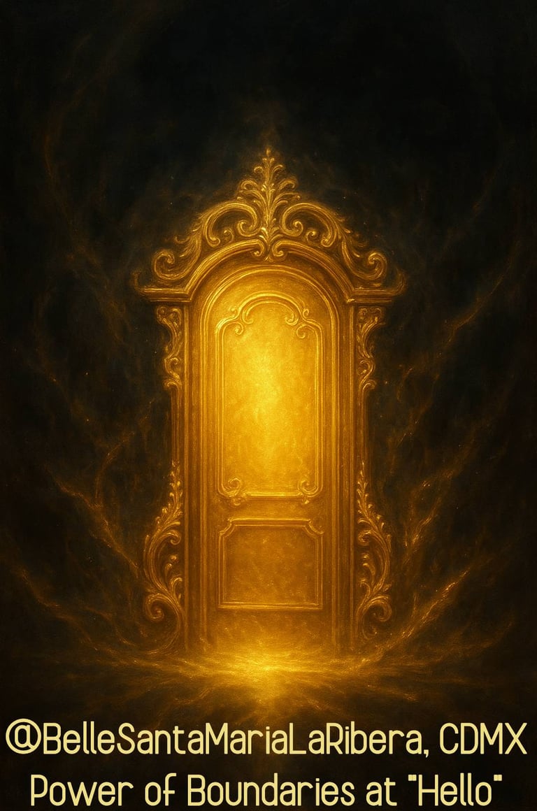 Golden sacred door glowing with light, teaching boundaries from the first glance. Dating coaching.