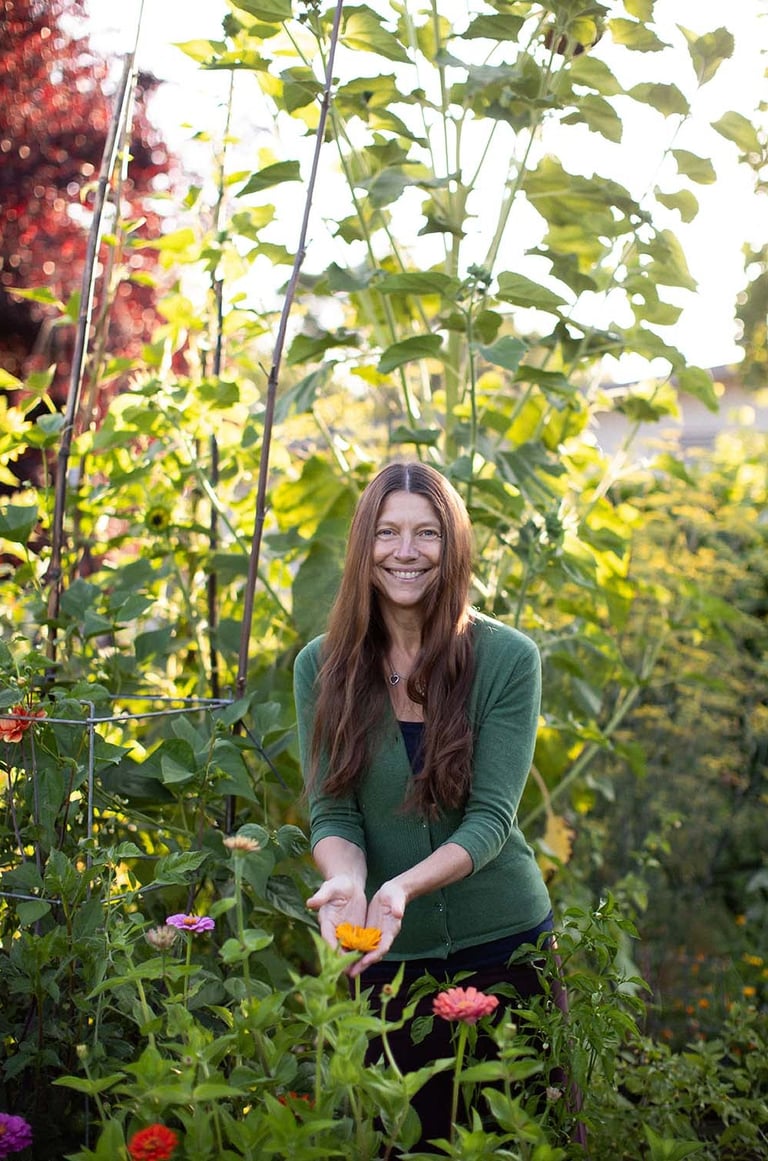 Tina Lilly, MS, LPC in her Portland garden