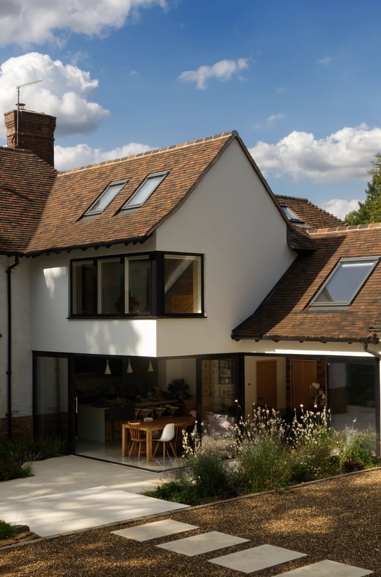 Home extension which sits well with the existing building. High quality materials and setting. 