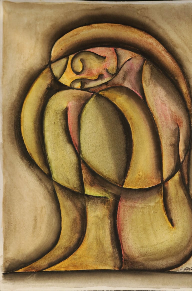 Asleep in The Circle of Dreams, Watercolour on paper,  35 x 50 cm.