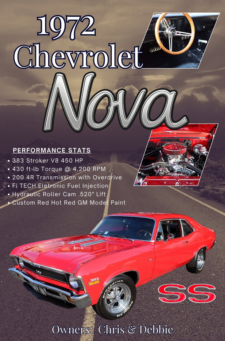 a red car with a black and white background