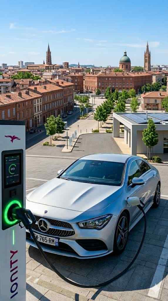 Véhicule électrique en convoyage entre Toulouse et Bordeaux.