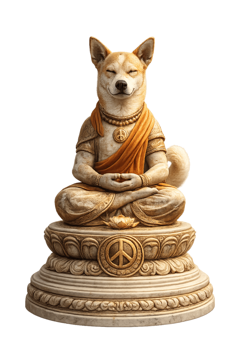 Aloka the peace dog meme coin stone statue