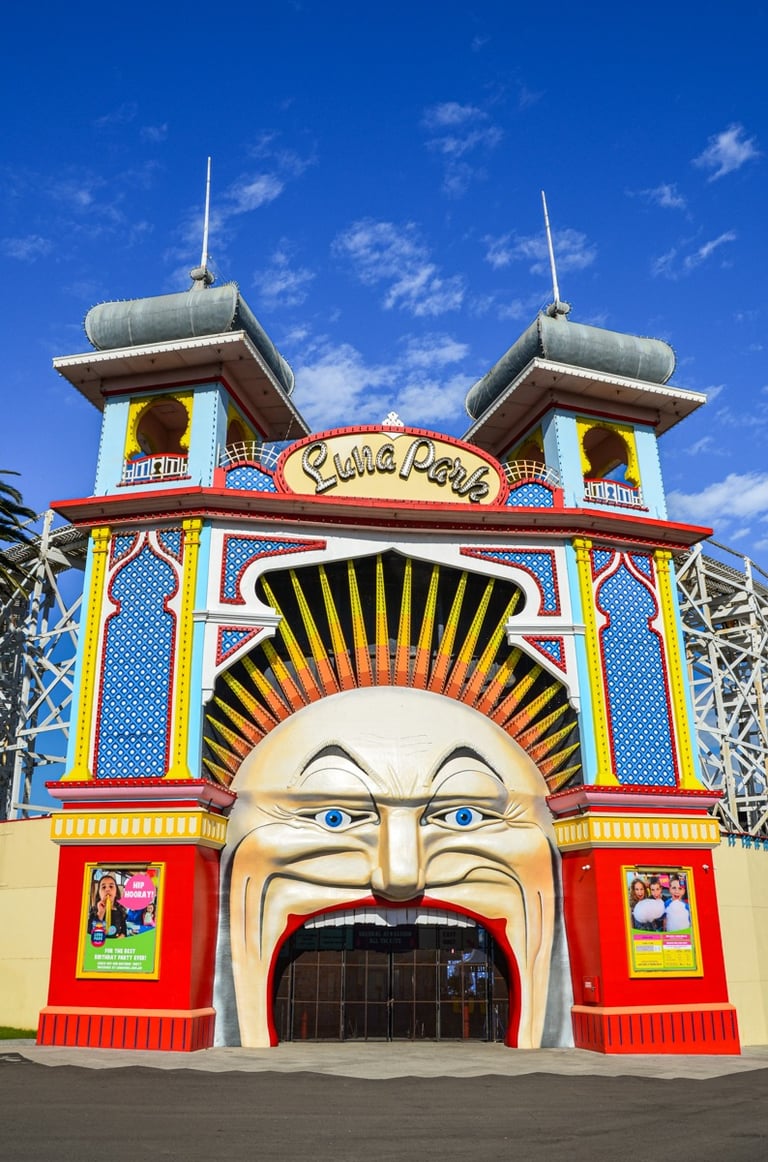 The face of Mr Moon, entrance to Luna Park in St Kilda, Melbourne