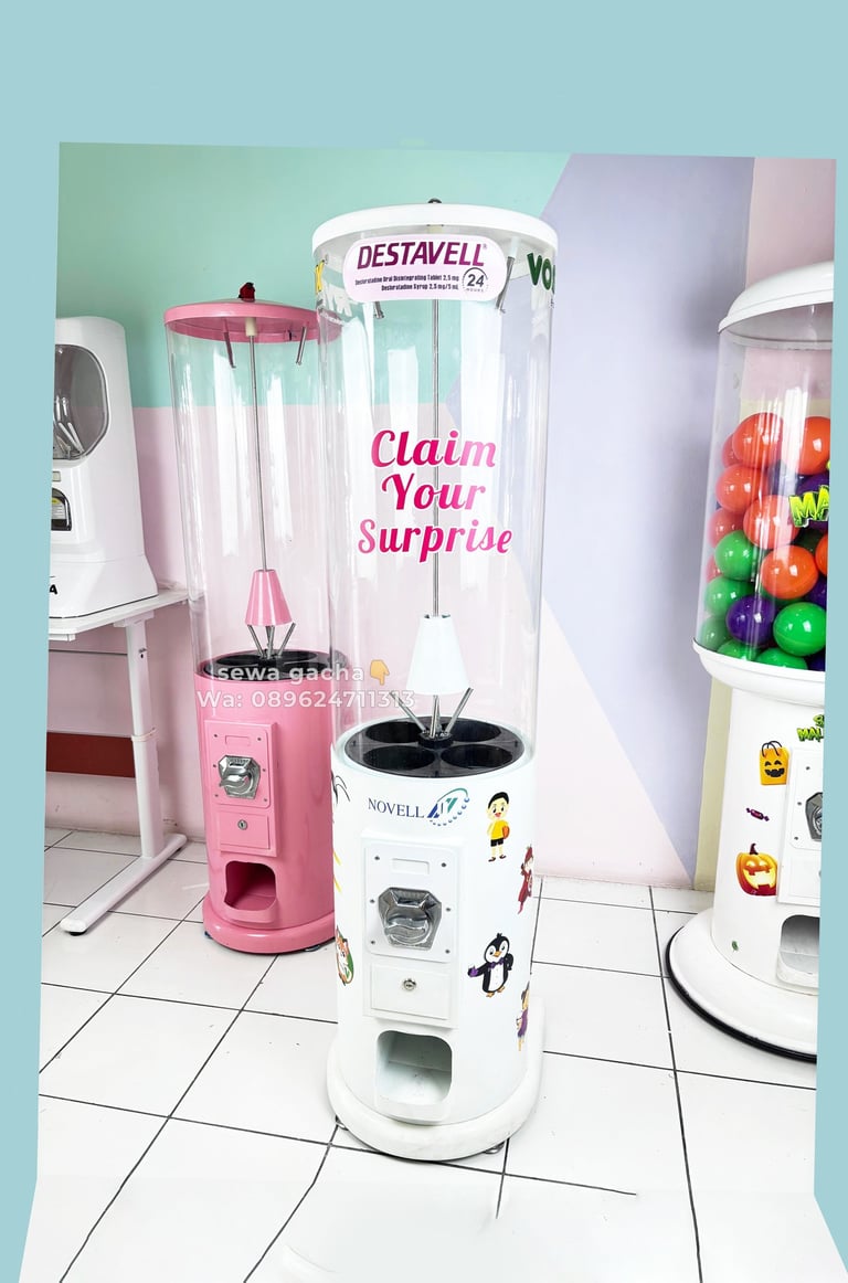 sewa mesin gacha small white putih malang