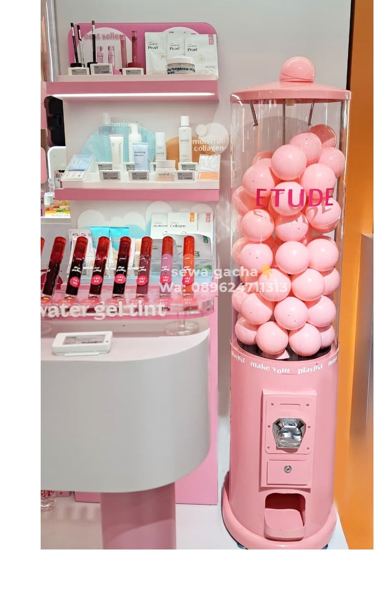 sewa gacha gachapon tabung pink custom