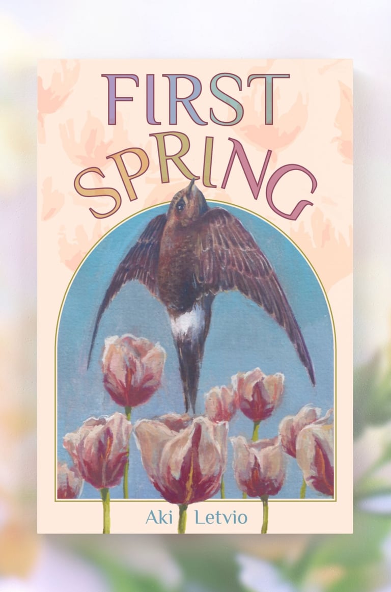 a book cover with painting of a swift and tulips
