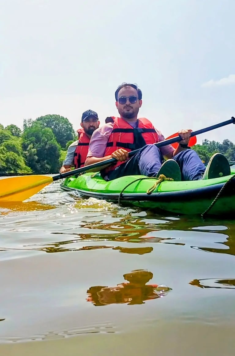 Kayaking through Pondicherry mangrove forest waterways.