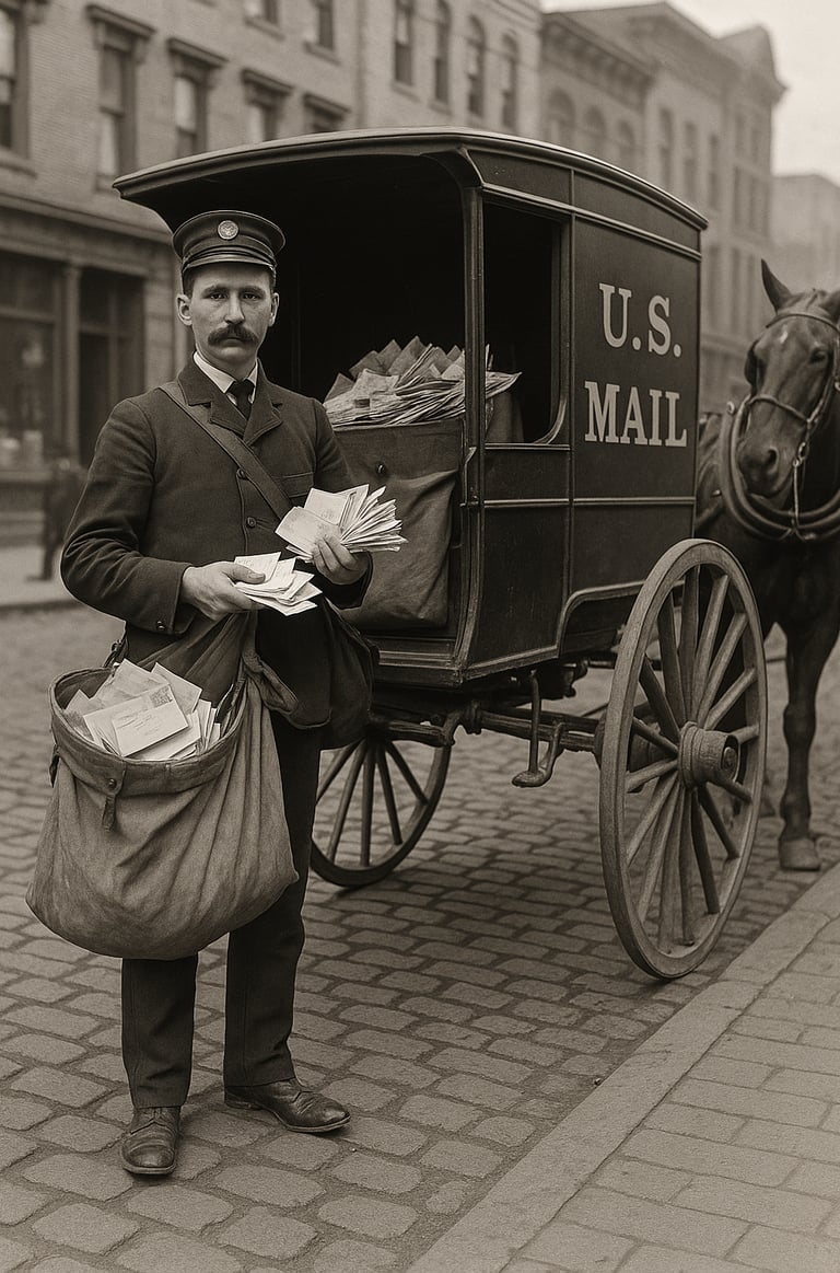 Photo historique d'un postier US Mail - Illustration journée mondiale de la poste