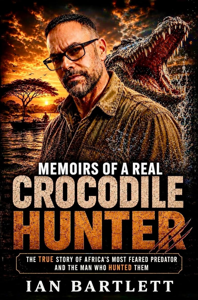 Book cover for "Memoirs of a Real Crocodile Hunter" by Ian Bartlett, The Real Crocodile Hunter