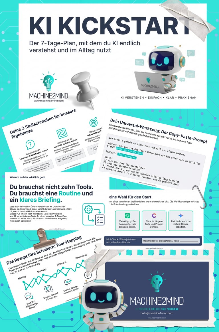 Vorschau des Machine2Mind 7-Tage-Plans KI Kickstart für eine klare Routine und bessere Briefings