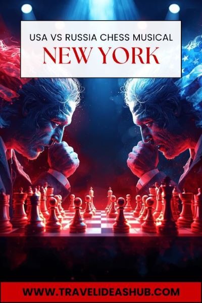 two men playing chess in front of a stage with a red light