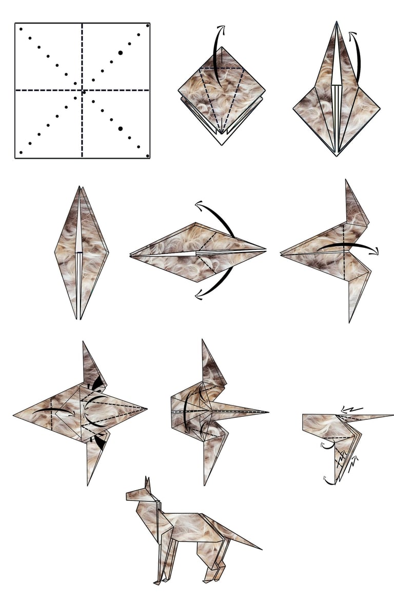 Istruzioni per creare il corpo di un cane in origami con la carta