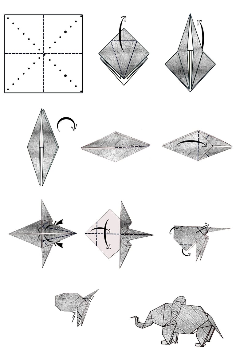 Istruzioni per creare un Elefante in origami con la carta