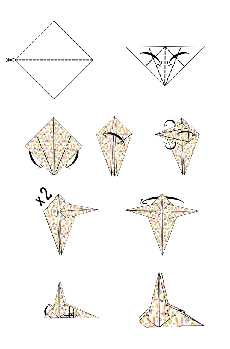 Istruzioni per creare la testa di una lepre in origami con la carta