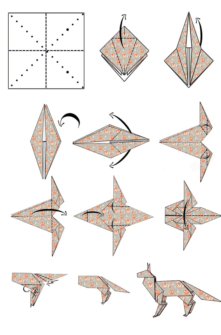 Istruzioni per creare il corpo di una volpe in origami con la carta