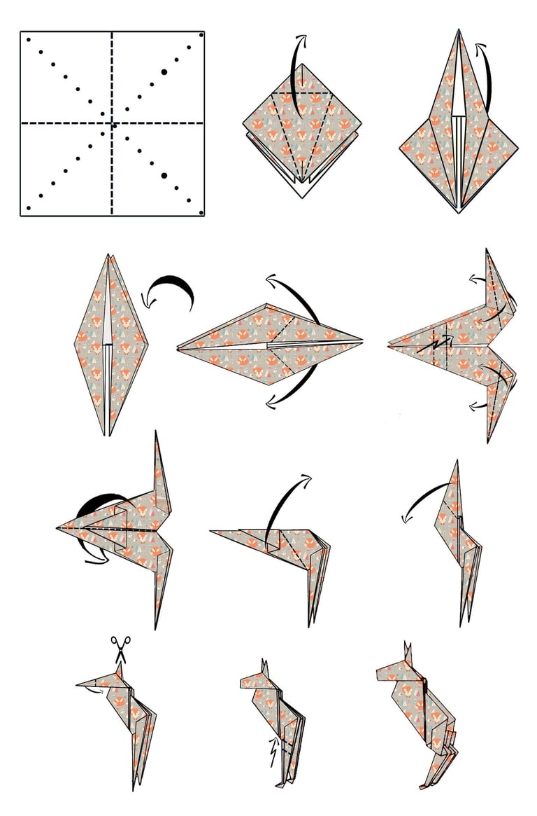 Istruzioni per creare la testa di una volpe  in origami con la carta