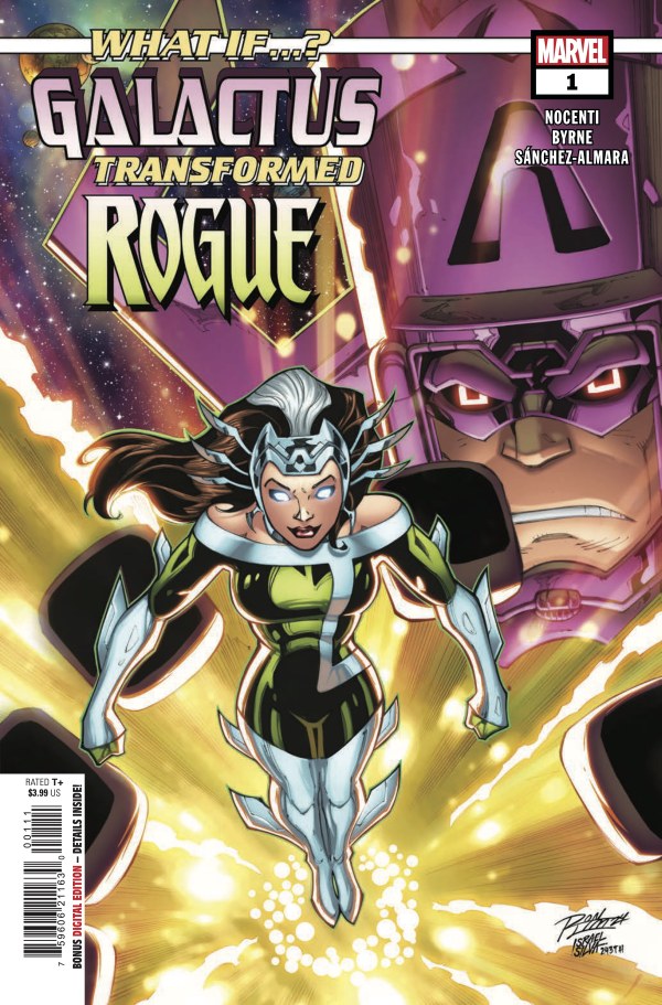 a comic book cover of Galactus and Rogue